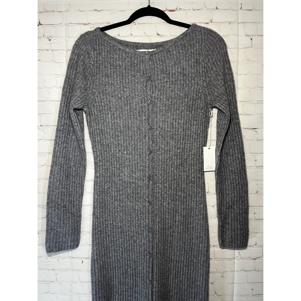 Abercrombie & Fitch Giselle Grey Merino Wool Ribbed Button Front Maxi Dress SM - Picture 4 of 8